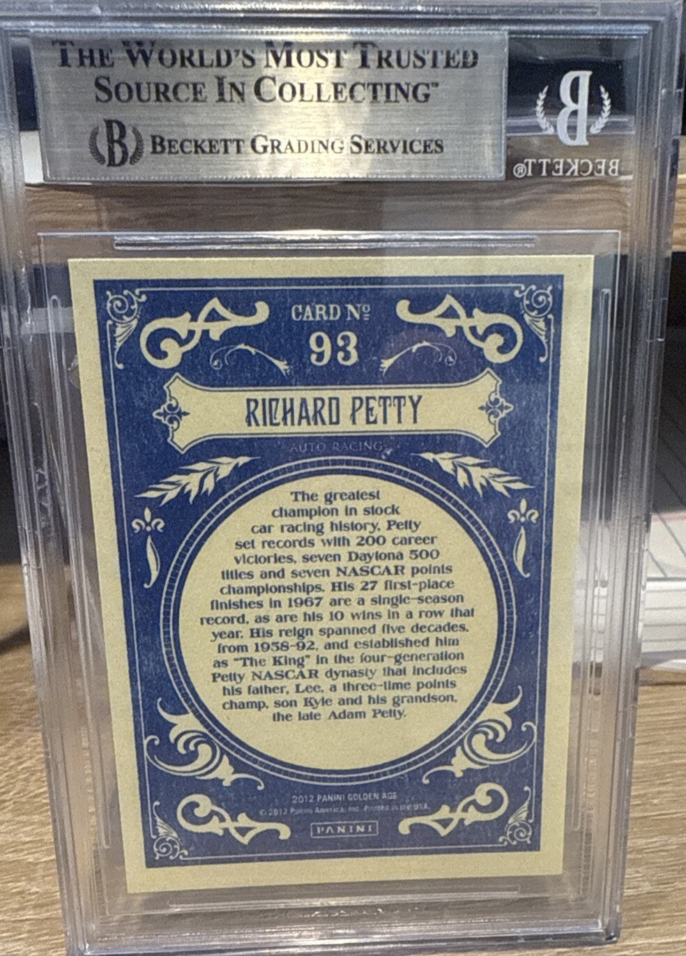 Signed Richard Petty 2012 Panini Golden Age #93 Auto Beckett BAS Slabbed