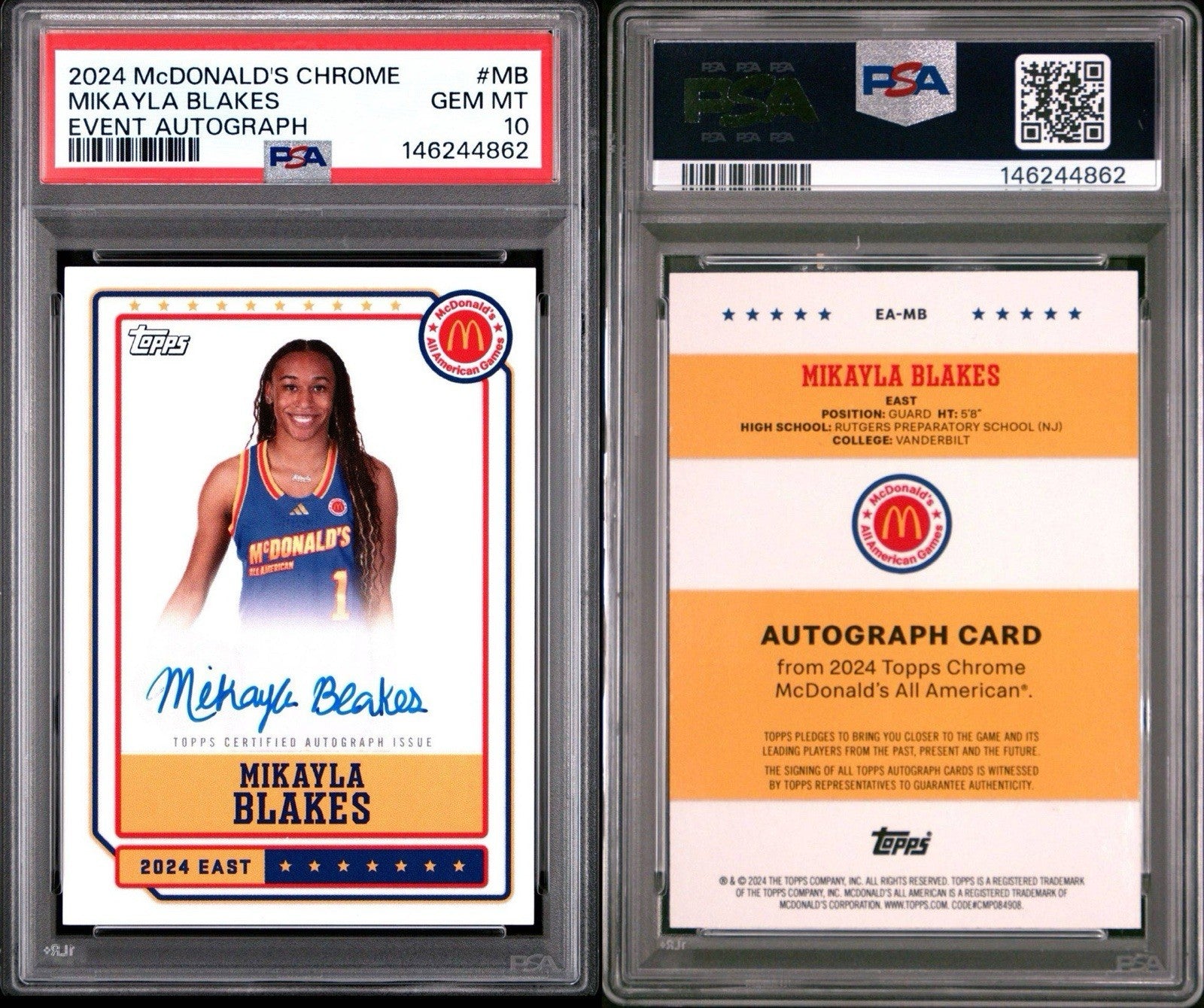 MIKAYLA BLAKES 2024 Topps McDonald's All-American PSA 10 On Card Event AUTO