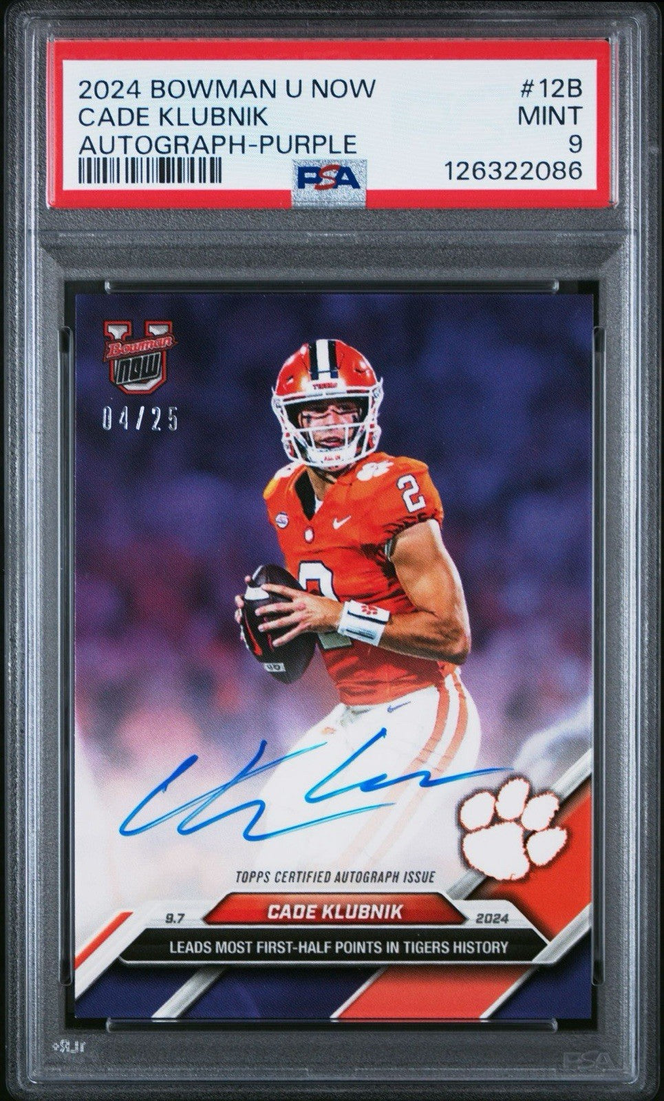 2024 Bowman U Now Cade Klubnik Purple /25 #12 - PSA 9
