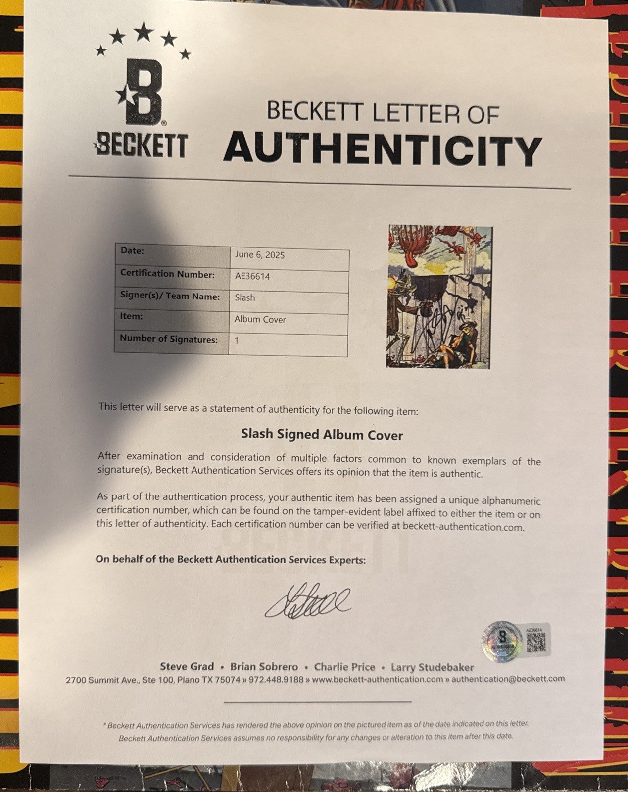 SLASH signed GNR Appetite for Destruction Original VINYL - BAS Beckett Letter