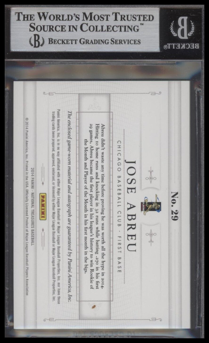 2014 Panini NT #29 Jose Abreu Players Choice Signature Die Cuts BAS Slab #/99