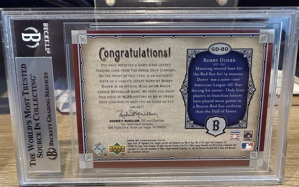 Bobby Doerr Signed 2005 Upper Deck SP Legendary Cuts #BD - Beckett BAS Slab