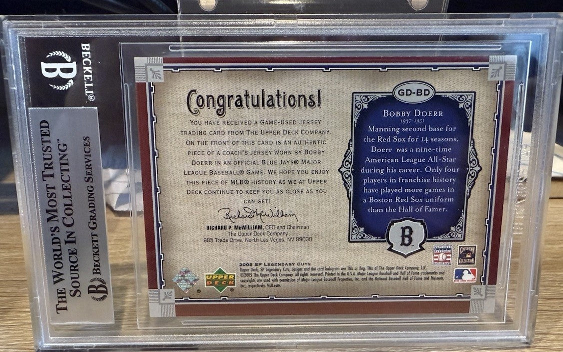 Bobby Doerr Signed 2005 Upper Deck SP Legendary Cuts #BD - Beckett BAS Slab