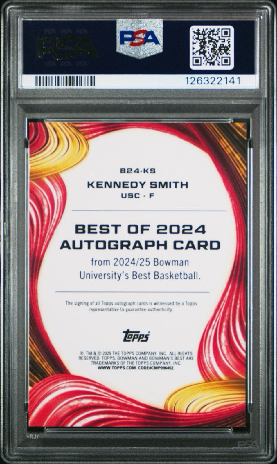 2024 Bowman Best U Kennedy Smith Orange Geo Auto #d /25 -  PSA 10 Gem