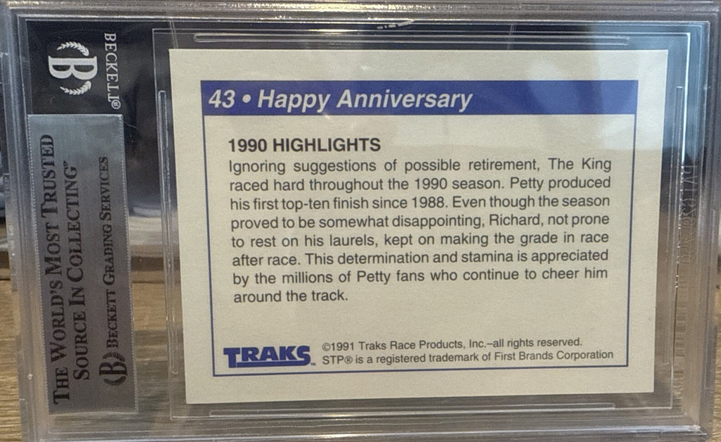 Signed Richard Petty 1991 Traks #43 NASCAR Beckett BAS Slab