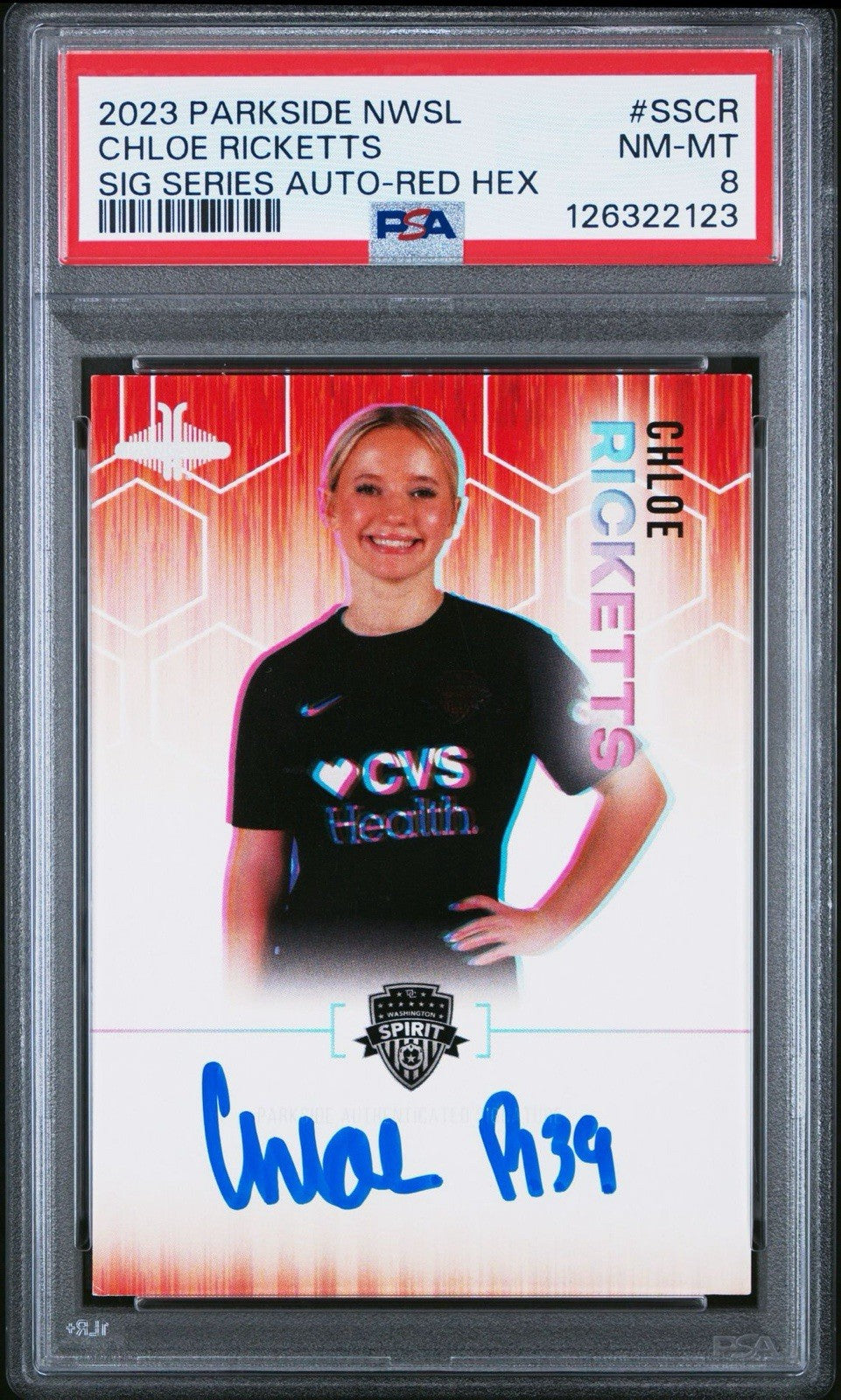 2023 Parkside NWSL Vol 2 Red Hex /99 Chloe Ricketts #SS-CR PSA 8 Rookie Auto RC