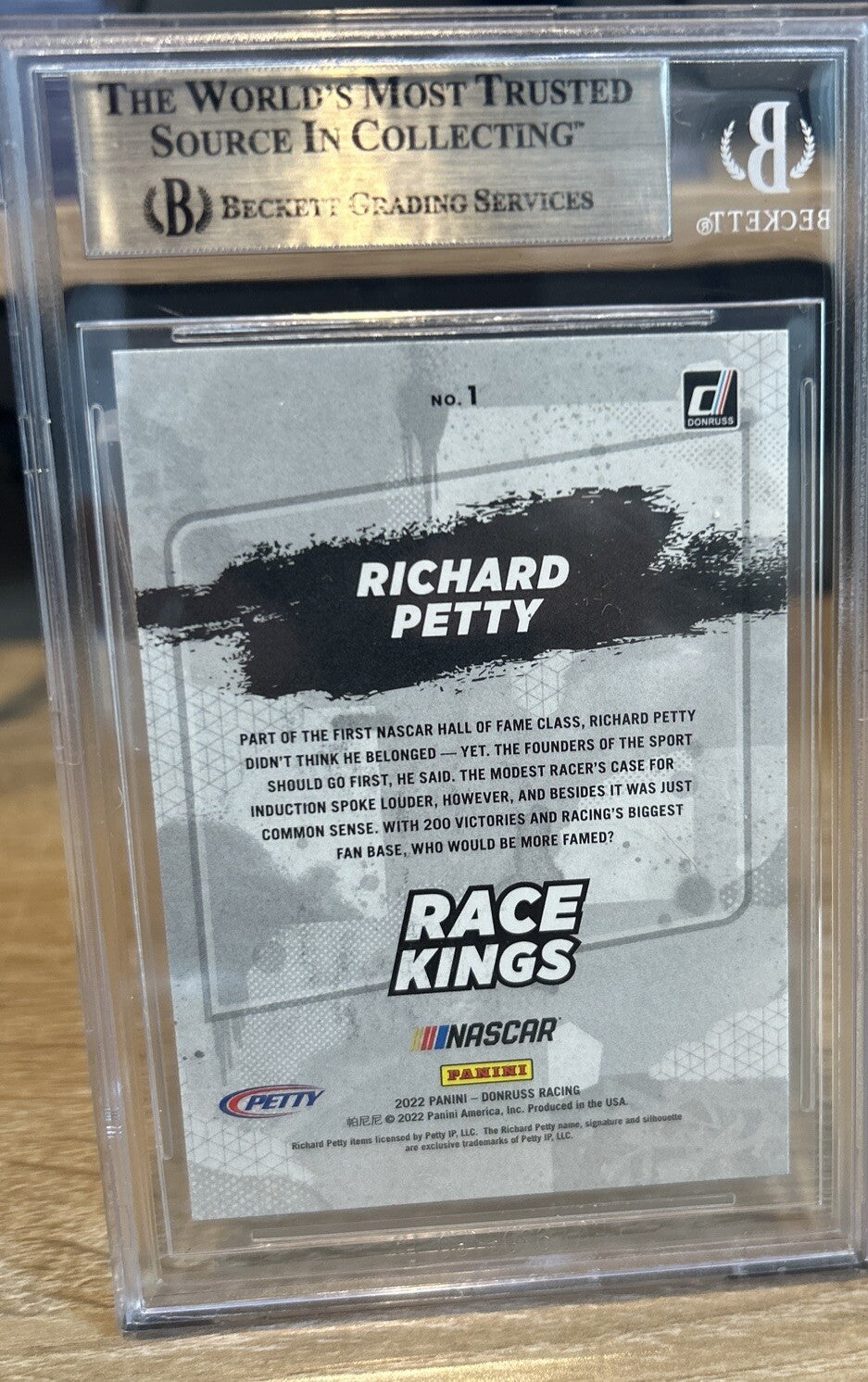 Signed Richard Petty 2022 Donruss Race Kings #1 BAS Beckett Slabbed