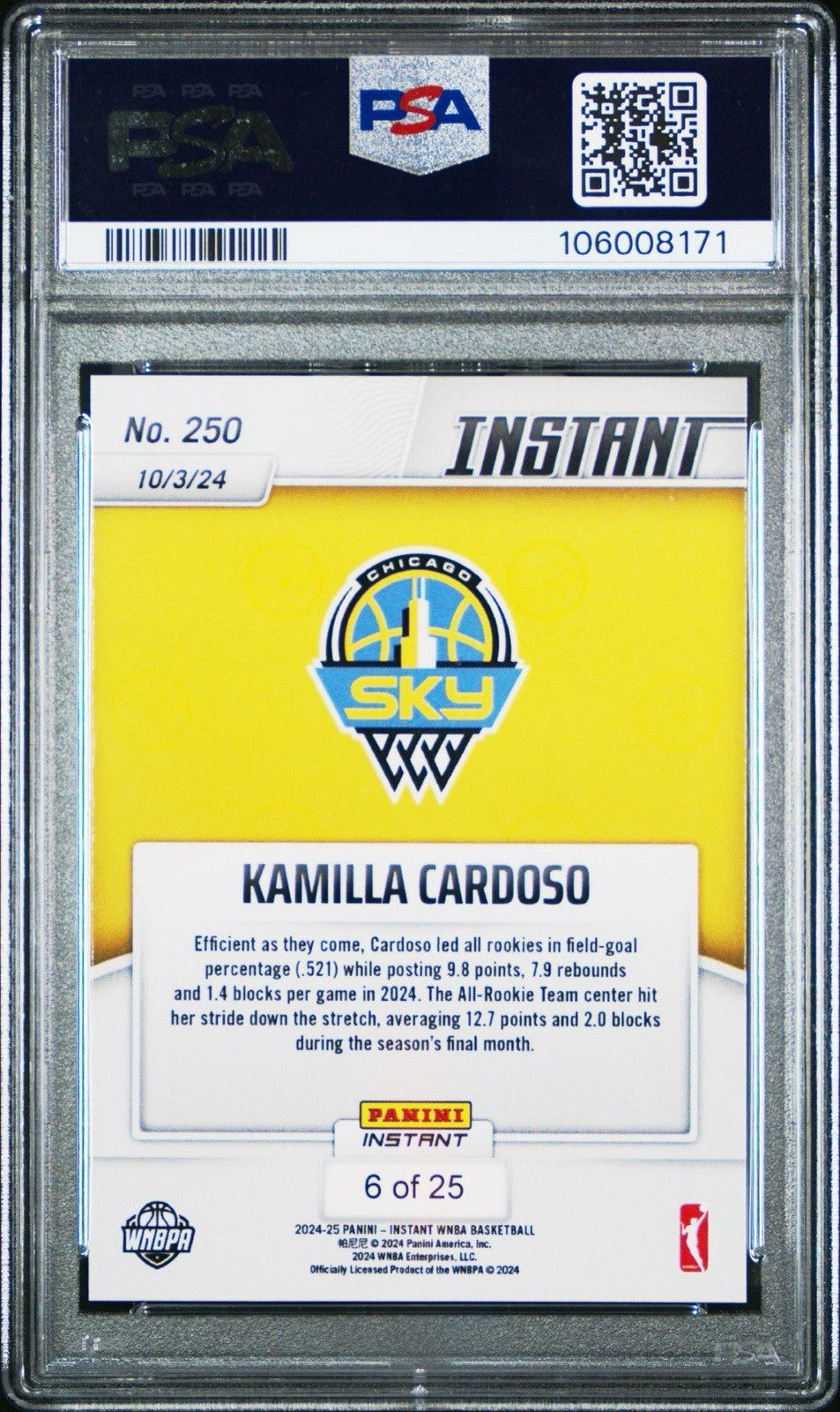 Kamilla Cardoso 2024 Panini Instant #250 Jungle /25 - PSA 9 Mint