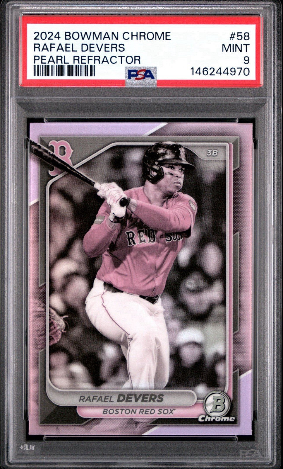 2024 Bowman Chrome Pearl Refractor # 58 Rafael Devers PSA 9