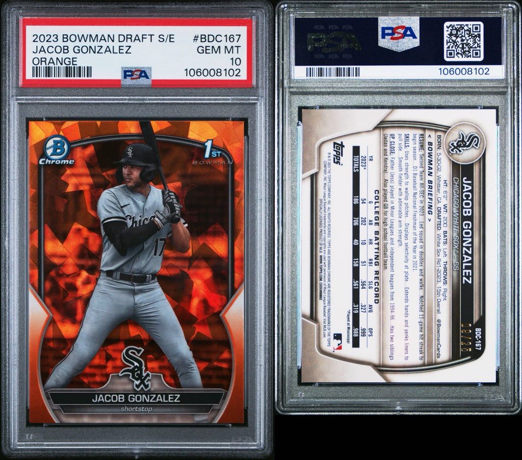 2023 Bowman Draft Sapphire Jacob Gonzalez Orange Refractor #d /25 PSA 10