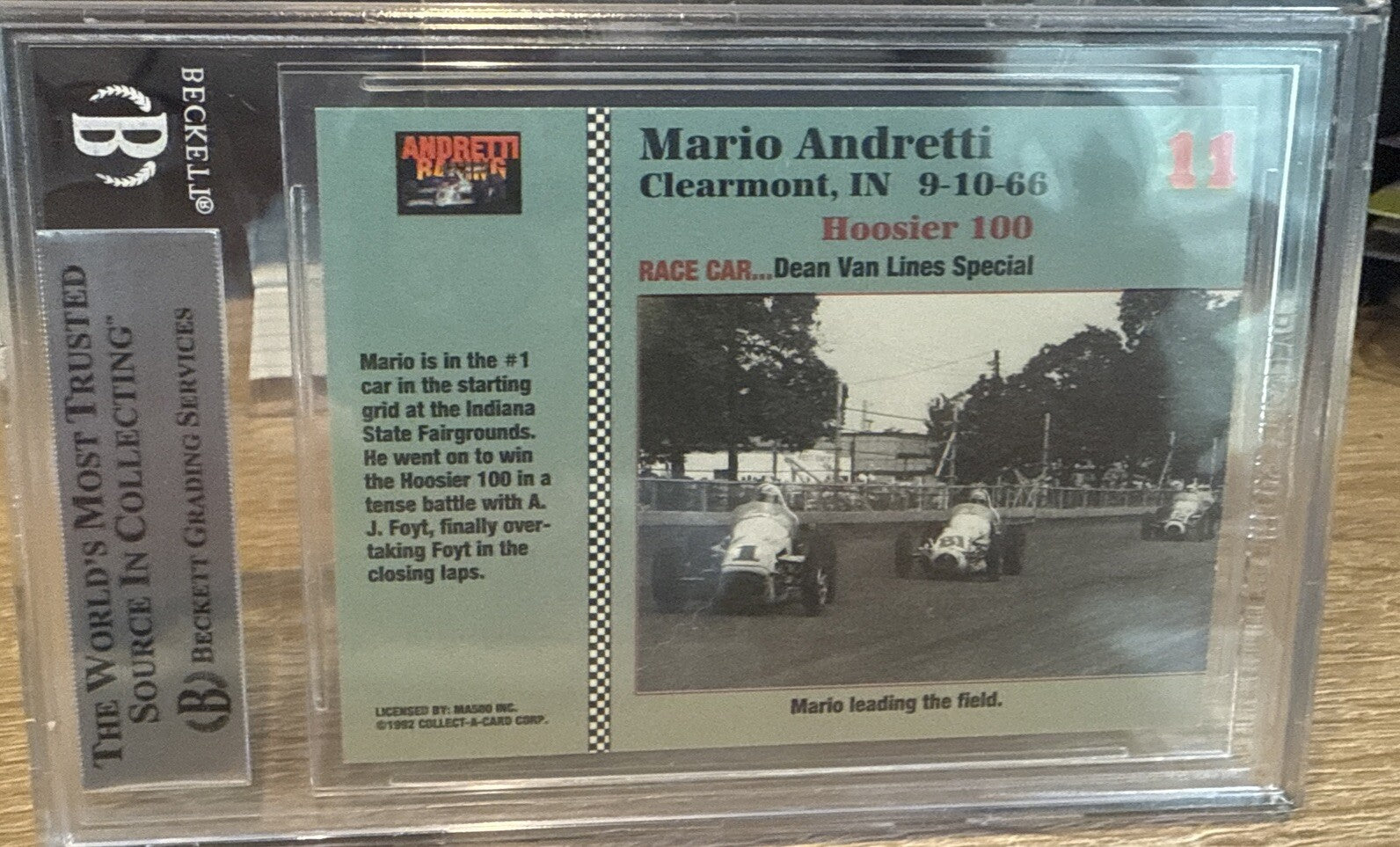 MARIO ANDRETTI Signed 1992 Collect A Card #11 Beckett BAS encased Indy Racing