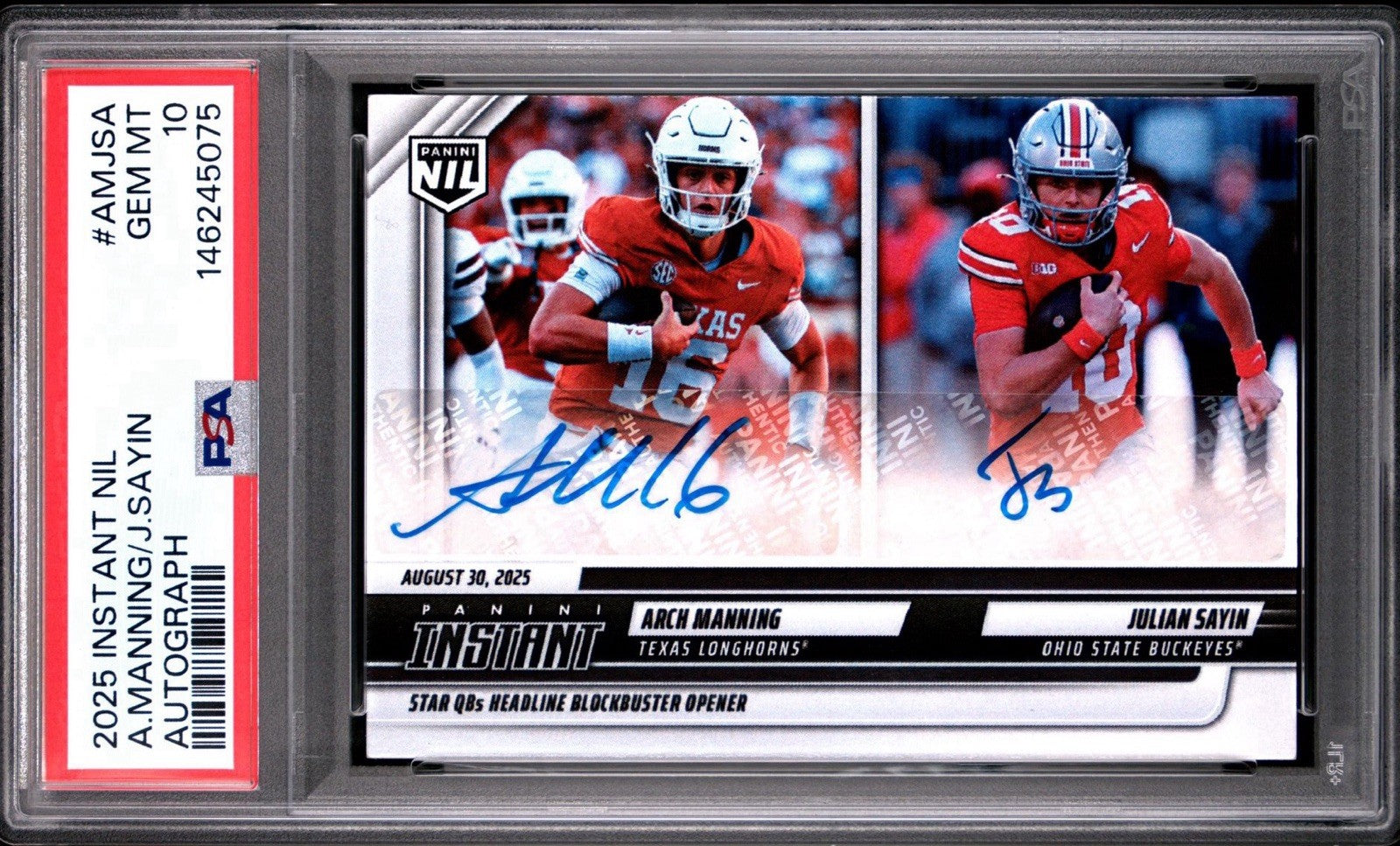 2025 Panini NIL Arch Manning & Julian Sayin Dual Auto /99 - PSA 10 Gem