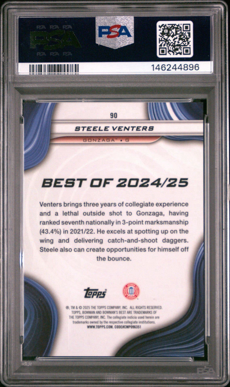 Steele Venters 2024-25 Bowman U Best - Red Geometric /10 #90 - PSA 9 Mint