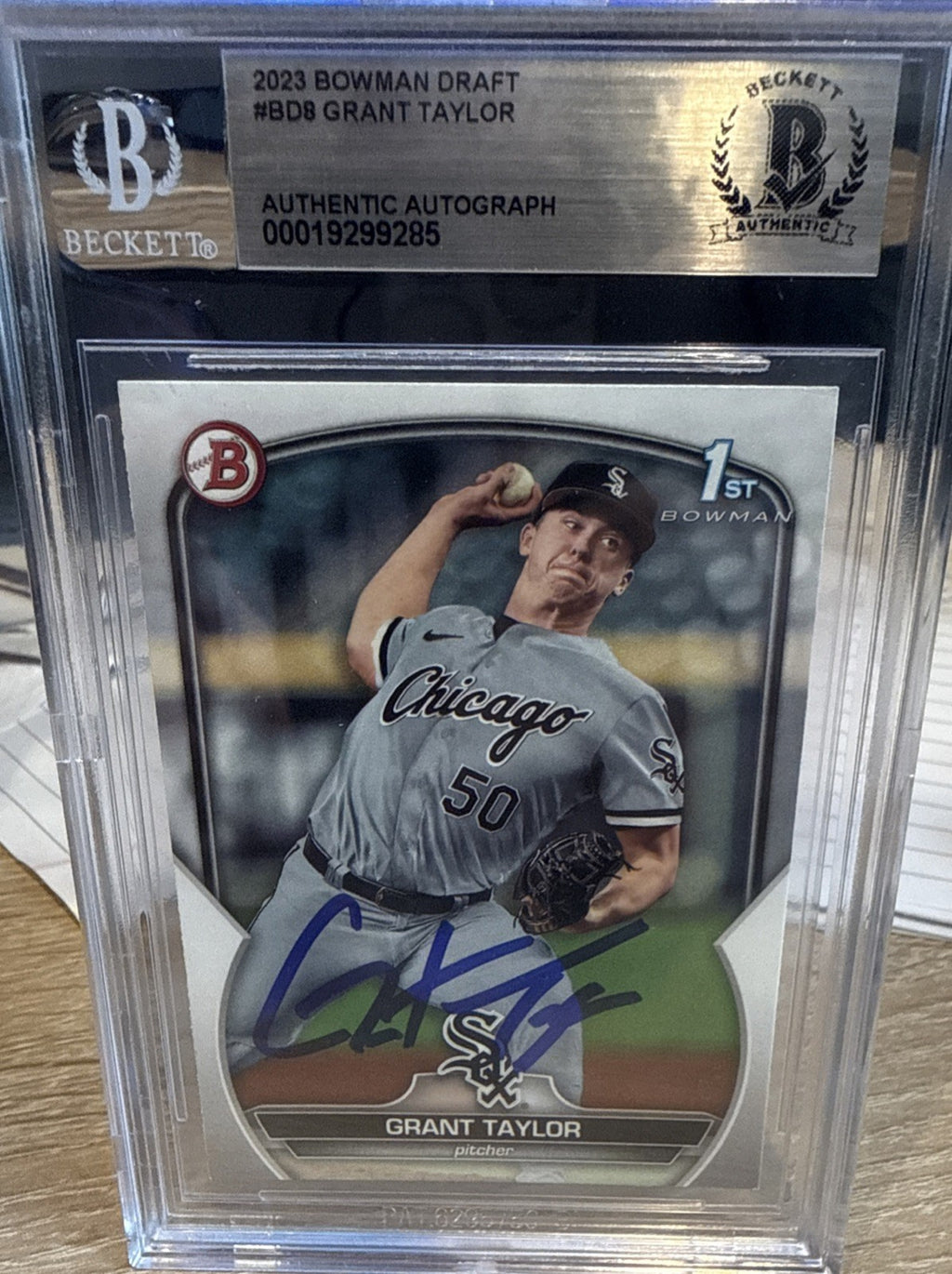 Grant Taylor 2023 1st Bowman Chrome Draft In Person IP Auto - Beckett BAS Slab
