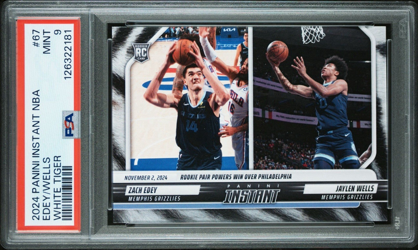 2024-25 Panini Instant Zach Edey/Jaylen Wells - White Tiger #d /5 RC #67 PSA 9
