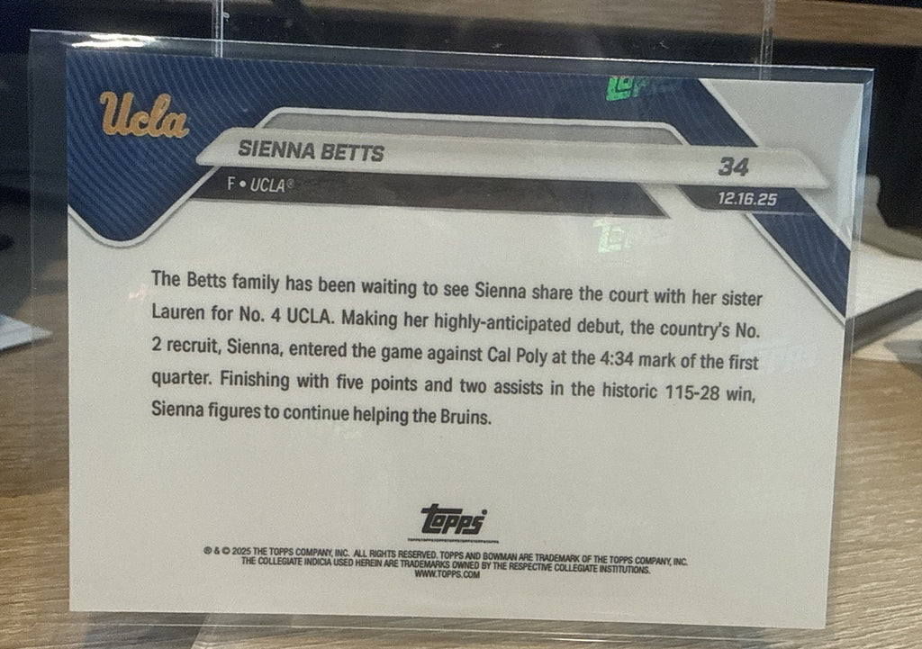 Sienna Betts UCLA Debut 2025-26 Bowman U NOW Basketball Card 34 Orange Foil /25