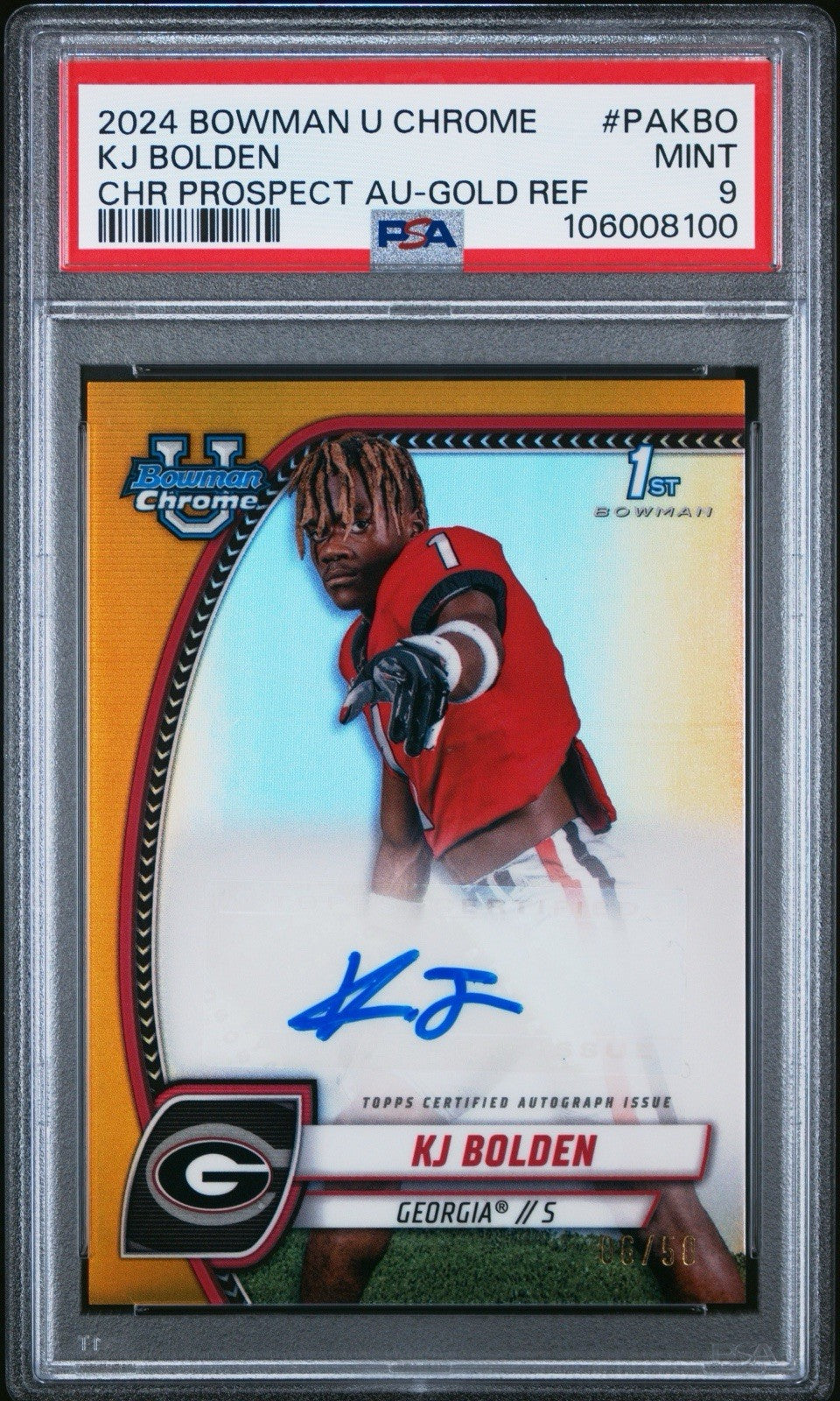 2024 Bowman U Chrome #115 KJ Bolden 1st RC Rookie Gold Auto /50 PSA 9