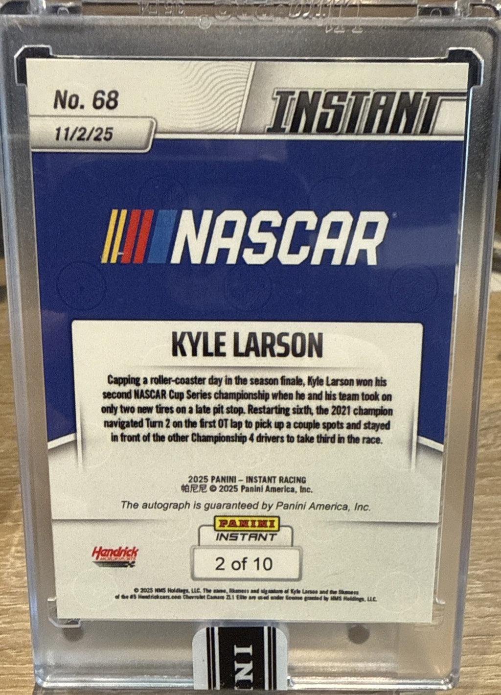 Kyle Larson - 2025 Panini Instant NASCAR #68 Auto Water Parallel 2/10 - Champ
