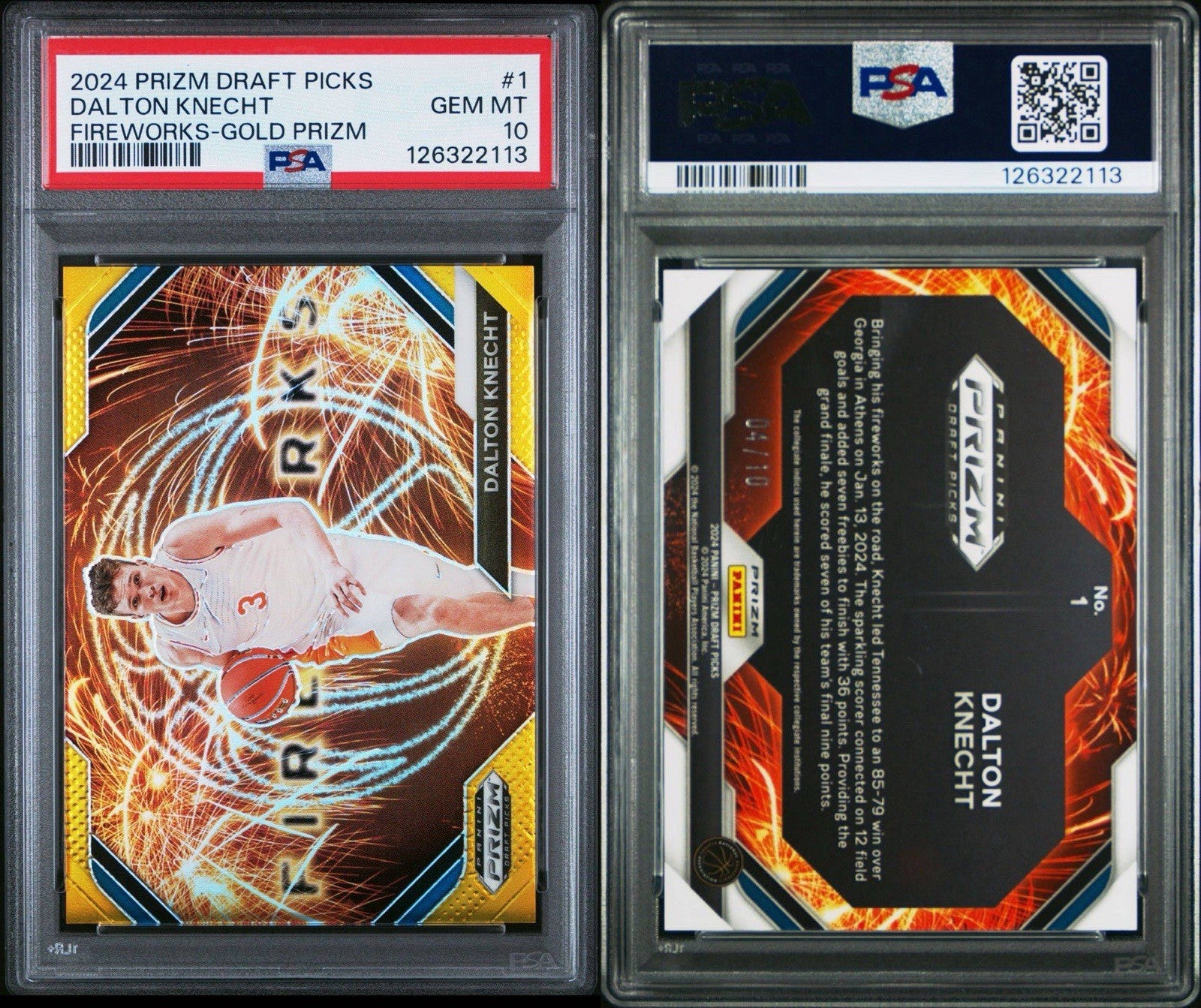Dalton Knecht 2024 Panini Prizm Draft Picks RC Fireworks Gold SP /10 PSA 10 #1