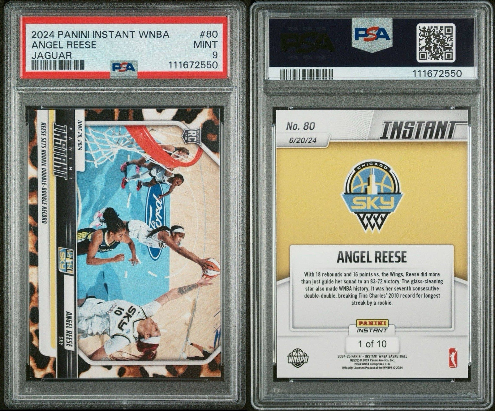 2024 Panini Instant WNBA #80 Angel Reese RC Jaguar /10 Rookie Record PSA 9