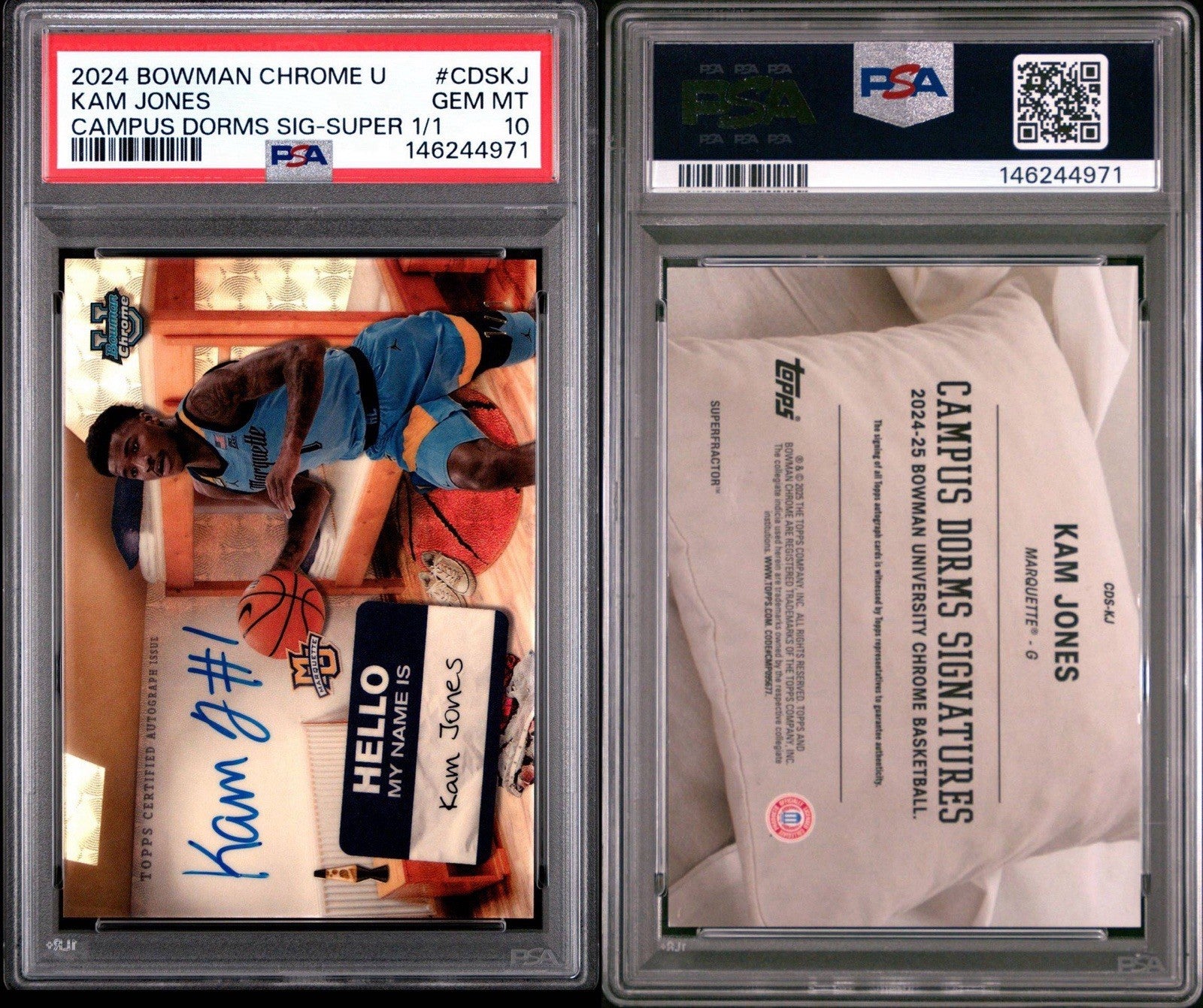 2024 Bowman Chrome U Kam Jones - Campus Dorms Superfractor auto 1/1 - PSA 10 Gem