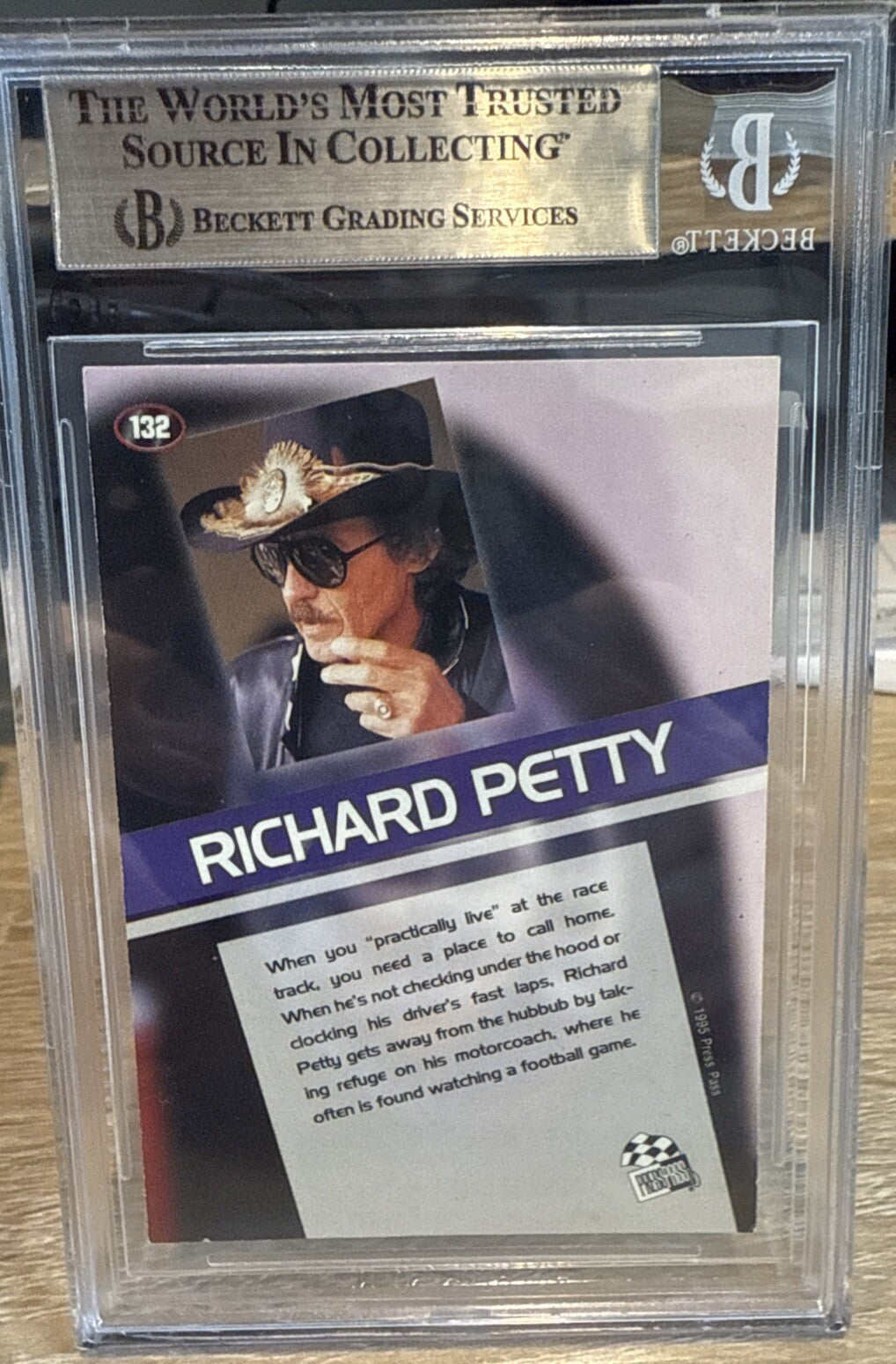 Signed Richard Petty 1995 Press Pass #132 NASCAR Beckett BAS Slab