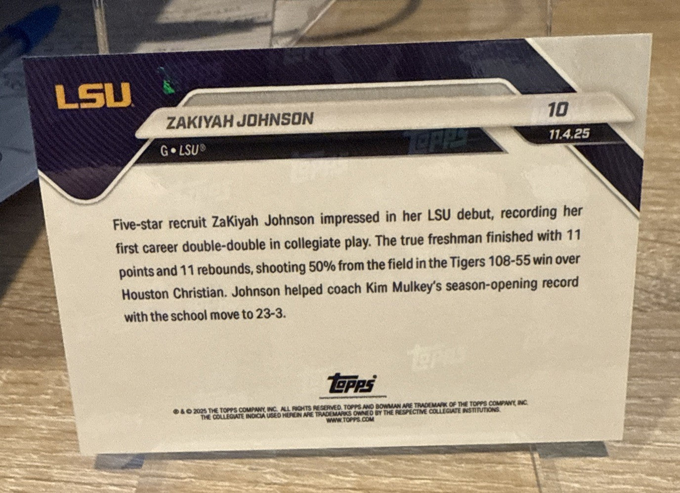 ZaKiyah Johnson LSU 2025-26 Bowman U NOW Basketball #10 Gold Foil #d /50