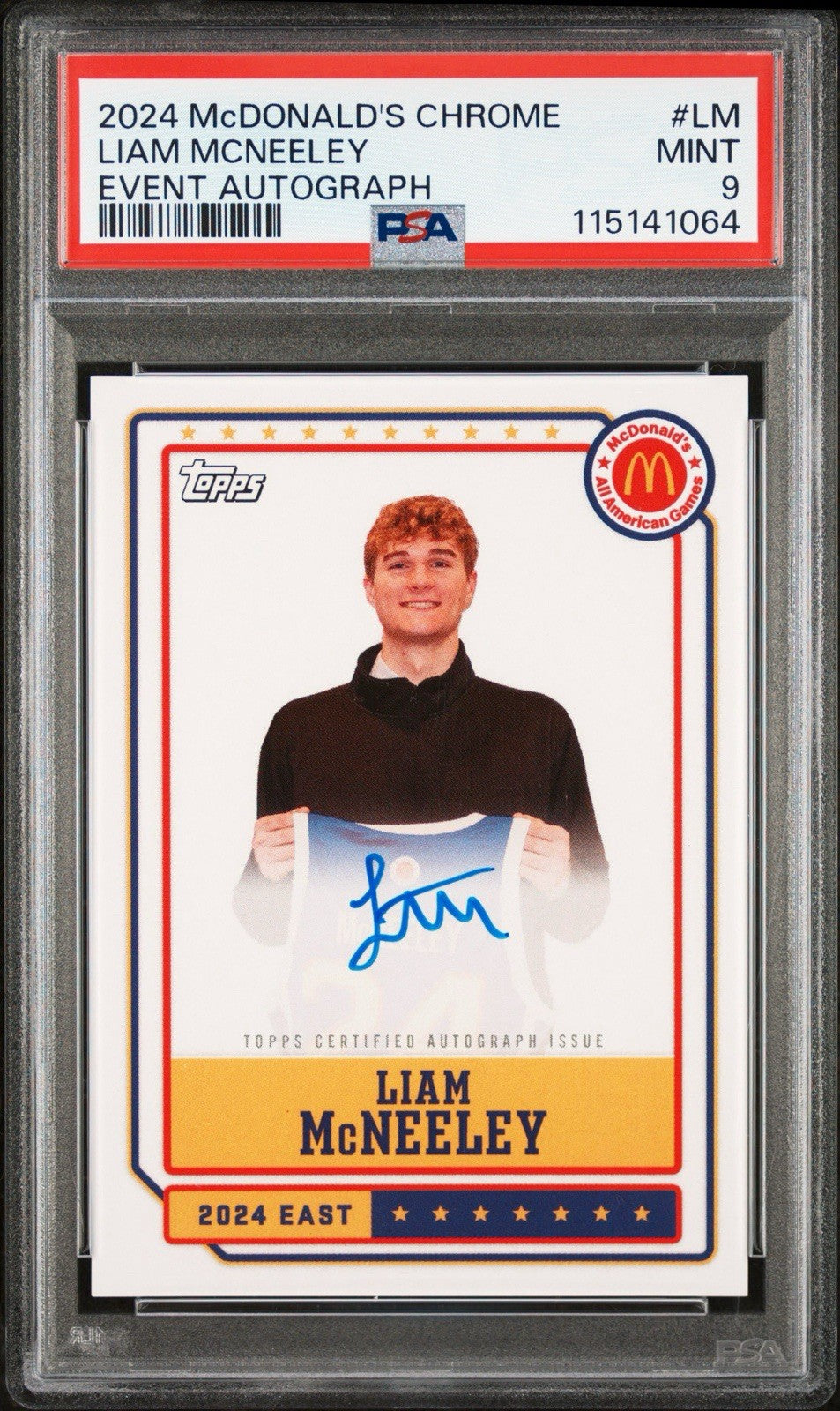 LIAM MCNEELEY 2024 TOPPS CHROME MCDONALD'S ALL-AMERICAN EVENT Auto PSA 9
