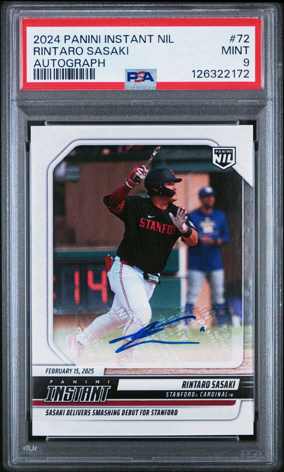Rintaro Sasaki 2025 Panini Instant College Baseball Limited /99 Auto - PSA 9