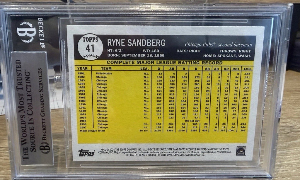 Signed 2024 Topps Archives #41 - Ryne Sandberg - Beckett BAS On Card Auto