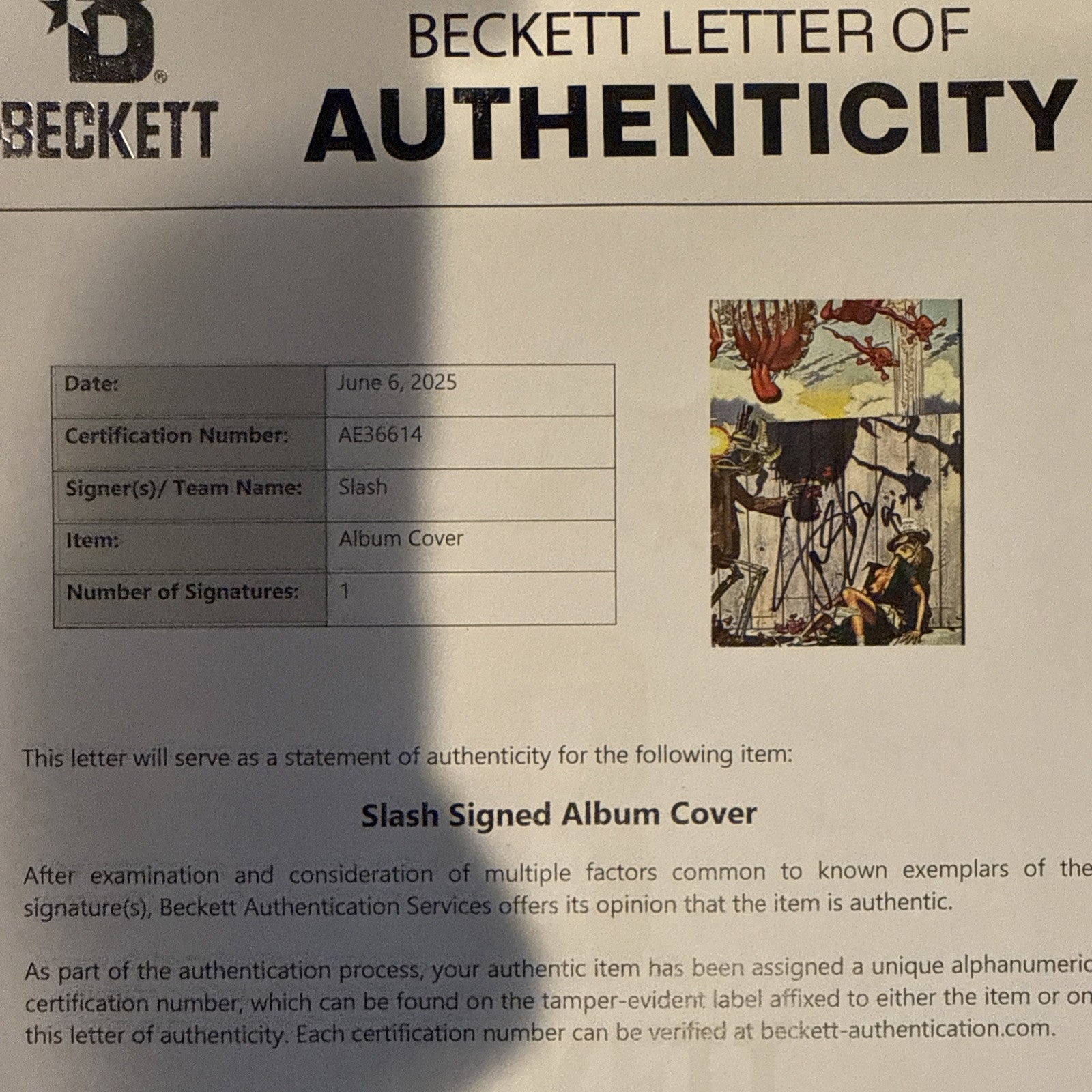 SLASH signed GNR Appetite for Destruction Original VINYL - BAS Beckett Letter