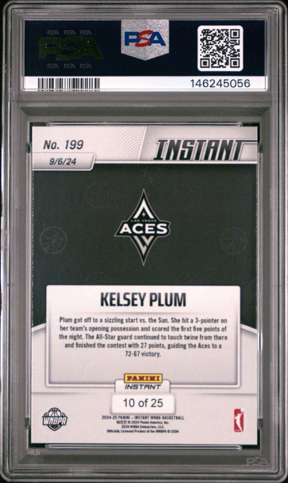 2024 Panini Instant WNBA #199 Kelsey Plum Jungle #d /25 - PSA 9 Mint