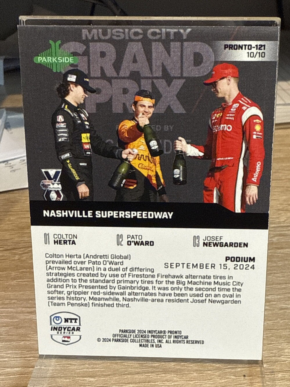 2024 PARKSIDE PRONTO SILVER #121 Nashville Podium Herta/O’Ward/Newgarden /10
