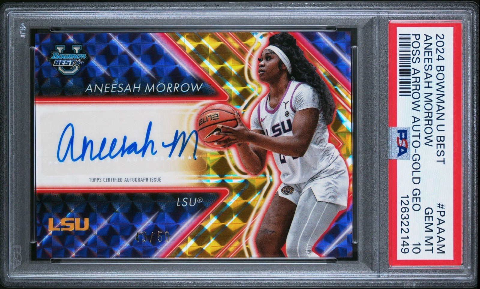 2024 Bowman's Best U #PAA-AM Aneesah Morrow Poss Arrow Auto Gold Geo /50 PSA 10