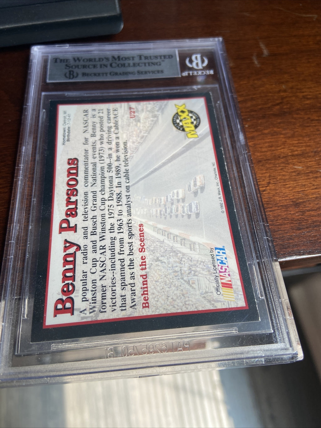 Benny Parsons signed autograph 1992 Maxx Black Update On Card Auto BAS Slabbed