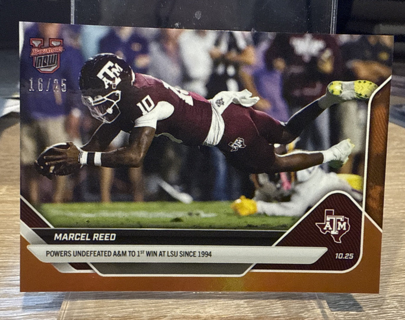 Marcel Reed 2025 Bowman U NOW #37 Orange Foil /25 Texas A&M Aggies Win at LSU