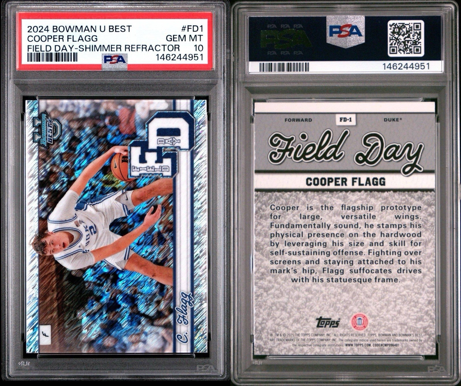 2024 Bowman U Best Cooper Flagg Field Day Shimmer Refractor PSA 10 Gem