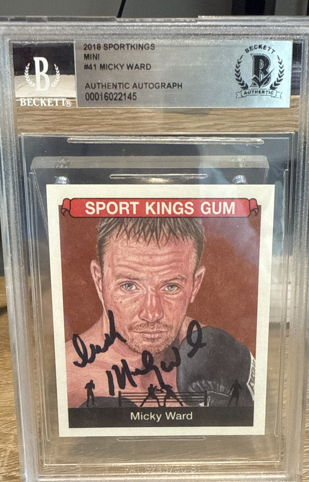 Signed 2018 Sportskings Mini #41 Micky Ward Beckett BAS Slab