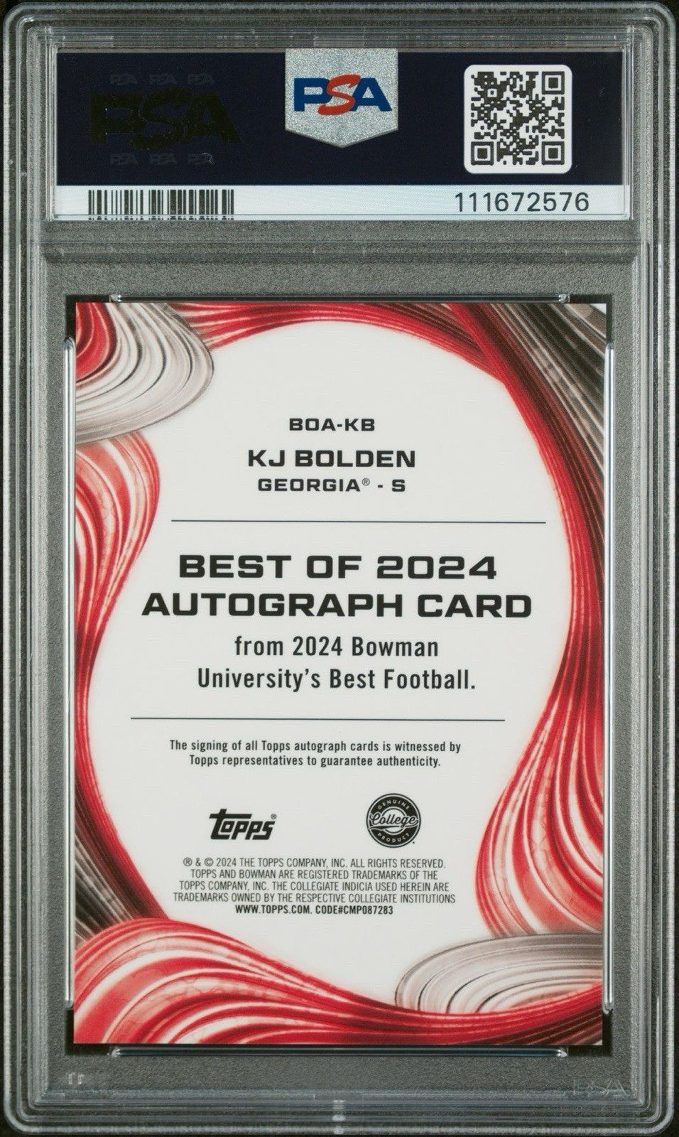 2024 Bowman U Best of 2024 Auto KJ Bolden #BOA-KB Auto - PSA 10 GEM