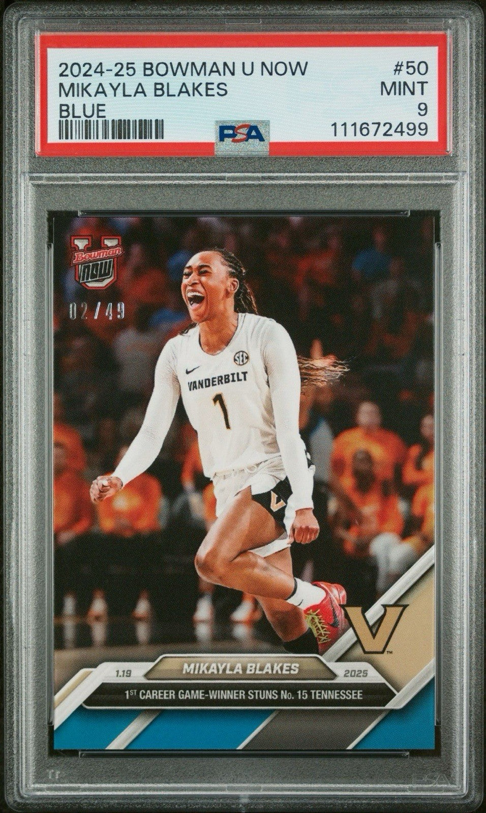 2024-25 Bowman U Now #50 Mikayla Blakes Blue #d /49 - PSA 9 Mint