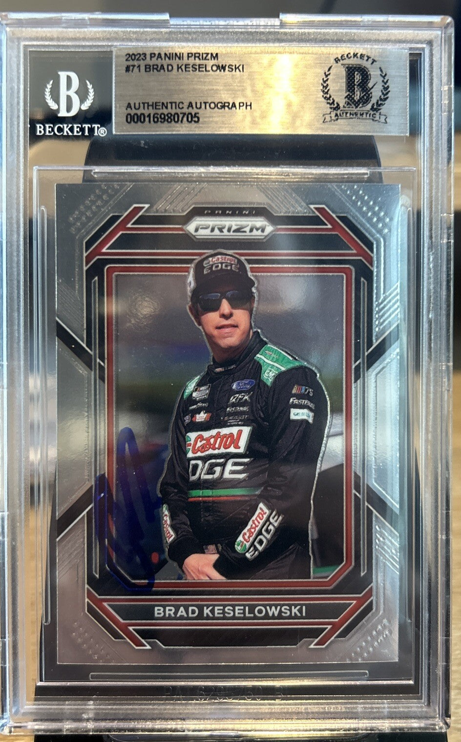 Signed Brad Keselowski 2023 Panini Prizm #71 BAS Beckett COA Slab