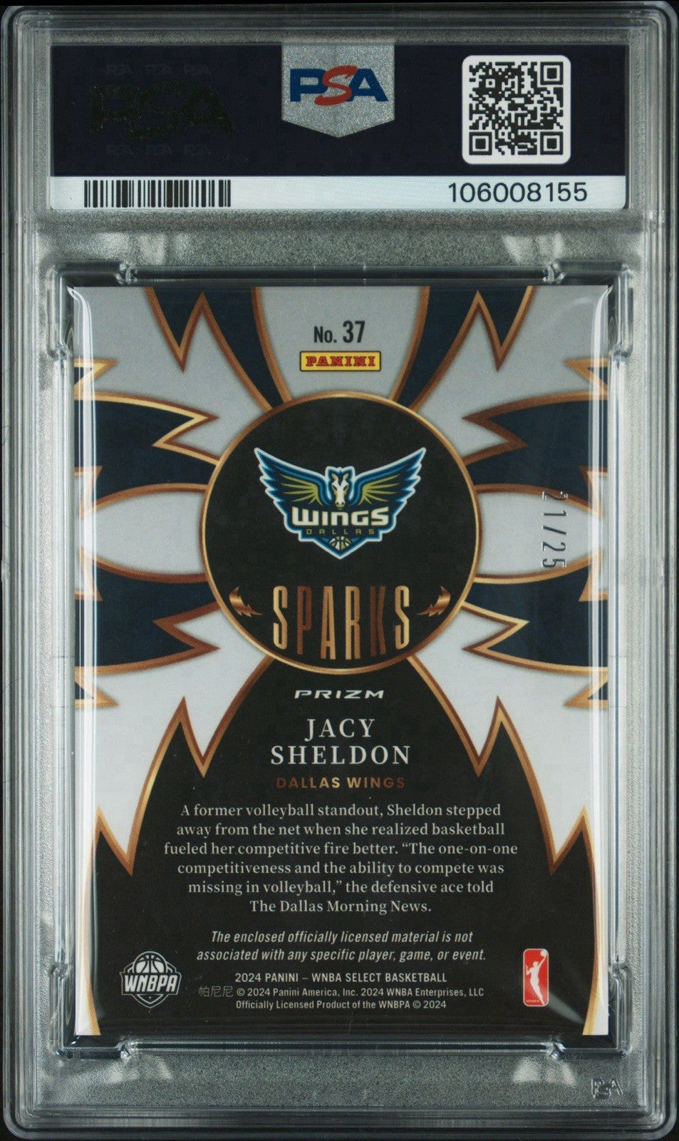 2024 Panini Select WNBA Jacy Sheldon Tie Dye Prizm Rookie Patch RC /25 PSA 8