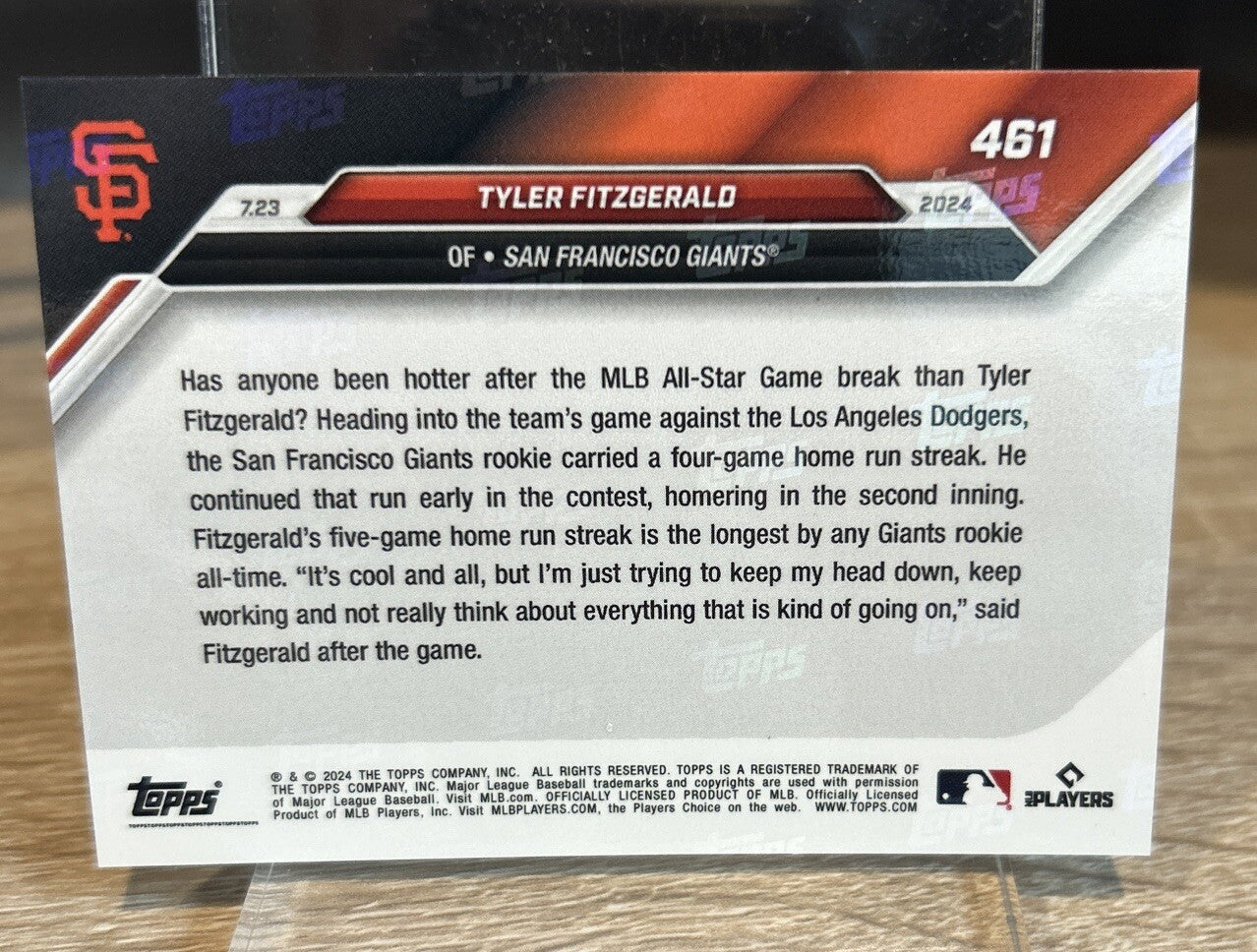 Tyler Fitzgerald RC Giants HR Streak 2024 MLB TOPPS NOW #461 BLUE Parallel /49
