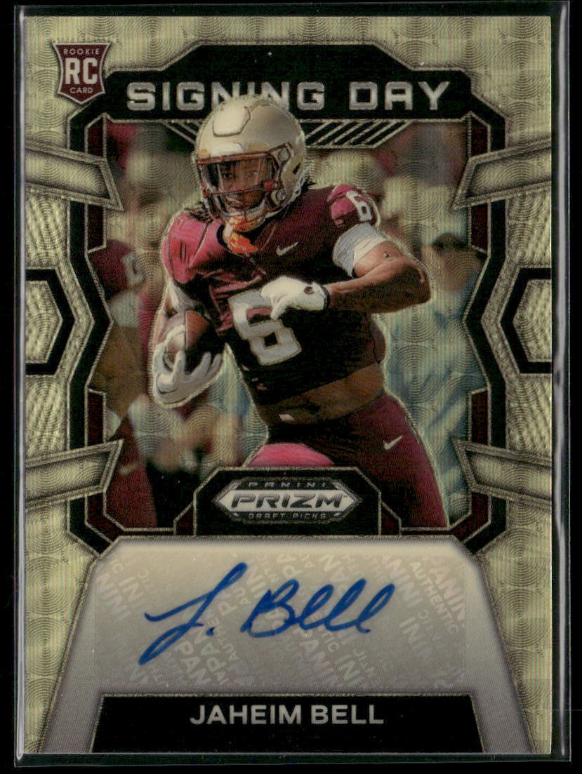 Jaheim Bell 2024 Panini Prizm Draft Picks #SD-JBL Signing Day Gold Vinyl 1/1