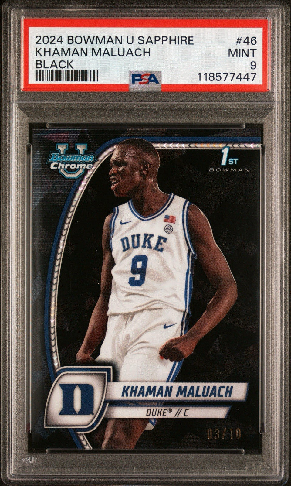 2024-25 Bowman U Chrome Sapphire Khaman Maluach Black Refractor #d /10 PSA 9