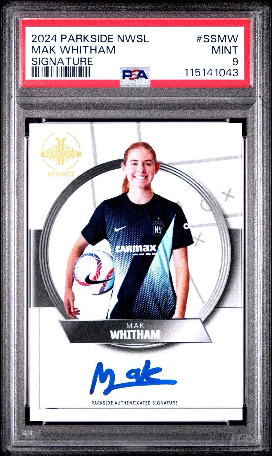 Mak Whitham 2024 Parkside NWSL Vol 2 Signature Series /399 Auto RC PSA 9