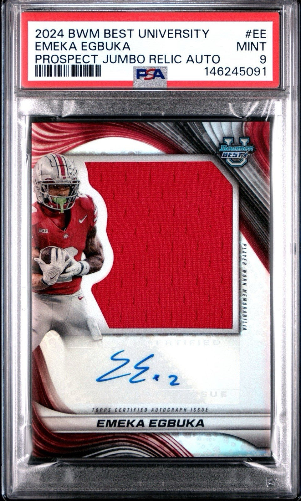 2024 Bowman's Best U Jumbo Relic Autograph - Emeka Egbuka - PSA 9