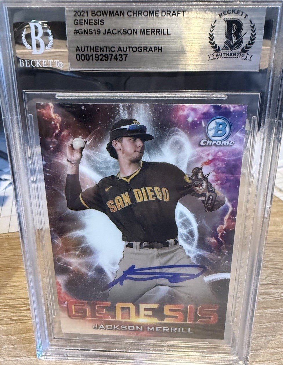 2021 Bowman Chrome Draft Genesis Jackson Merrill RC Auto Signed - Beckett BAS