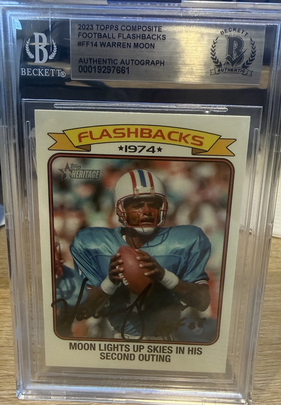 Warren Moon Signed 2023 Topps Composite Flashbacks #14 - Beckett BAS encased HOF