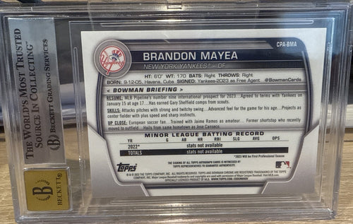 2023 Bowman Chrome Brandon Mayea 1st Prospect Auto #CPA-BMA BGS 9 Auto 10